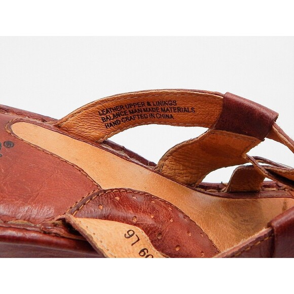 Born Women's Wedge Brown Leather Sandal Sz 8 Cross Strapped Handcrafted Slide - Picture 8 of 12